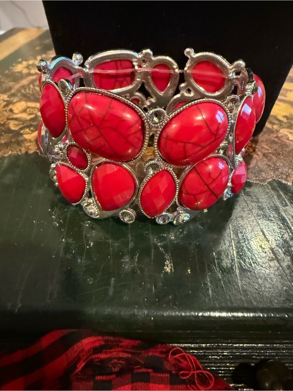 Elegant Red Stone Silver-Accent Stretch Bracelet - Women Jewelry